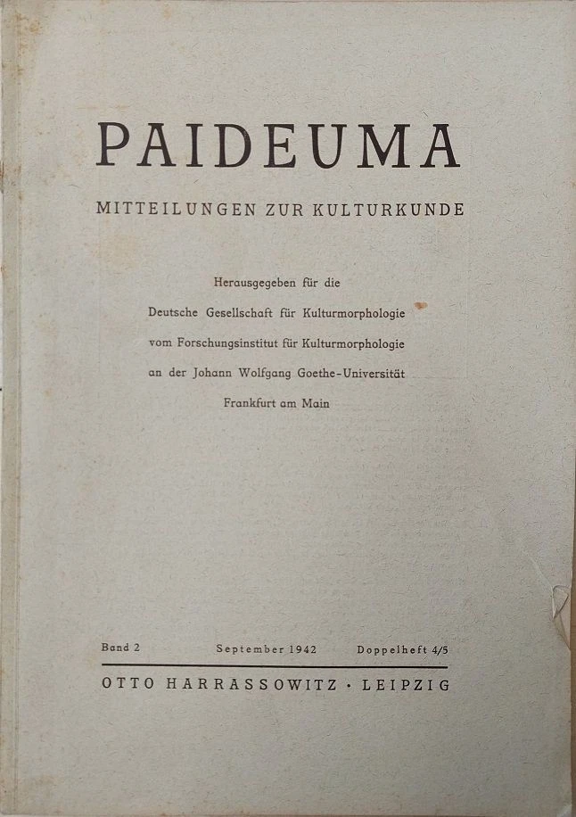 Paideuma. Mitteilungen To Kulturkunde Band 2, Booklet 4/5. 1942. Published for - Image 1 of 1