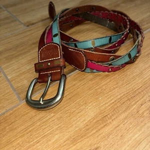Fossil Leather Boho Western Belt Woven Braided Teal Burgandy Brown Women SZ XL - Picture 1 of 9
