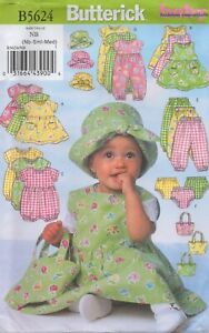 Butterick Sewing Pattern 5624 EASY Baby Dress Romper Trousers Pants Hat Bag New