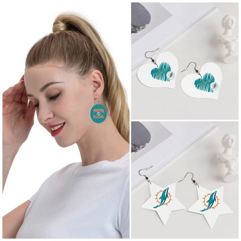 Forever Faithful Miami Dolphins Women's Lightweight Leather Earrings PVC Cover