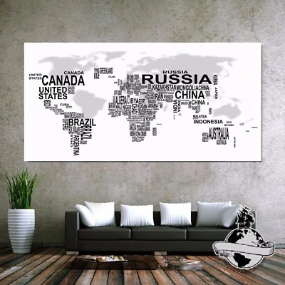 Banner Huge large  Size canvas  Words Decor Wall Home World Map Gift Poster  - Image 1 of 4