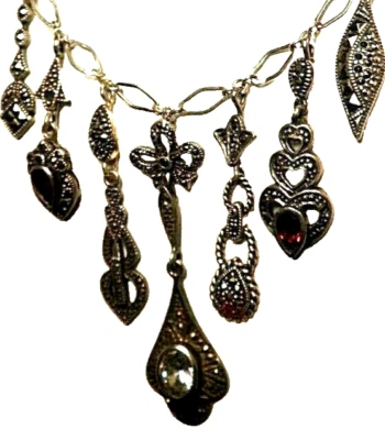 令人惊叹的手工 0.925 纯银多石小饰品吊坠项链 U-Pick-Length — 第 1/4 张图片