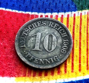 1908 F 10 Pfennig German Empire Crowned Eagle With Shield Coin - Picture 1 of 2
