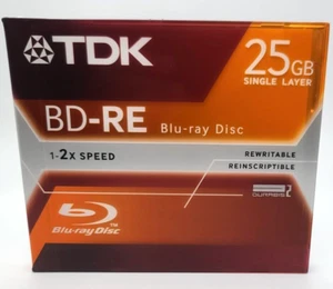 BLU-RAY DISC REWRITABLE TDK BD-RE 25GB SINGLE LAYER 1-2X SPEED BD-RE25JC2XE NEW - Picture 1 of 4