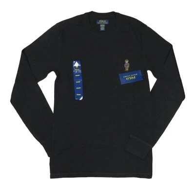 Polo Ralph Lauren Para Hombre Negro Polo Oso Waffle Térmico Cuello Redondo Camiseta Foto 1 de 3