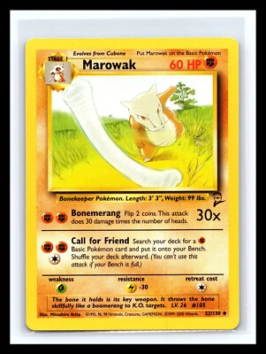 🔥 MAROWAK NON HOLO FOIL - POKEMON TCG 1999 2 SET VINTAGE CARD # 52/130 - Image 1 of 2