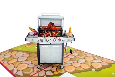  BBQ Steak and Grill Barbecue Fathers Day Pop Up Card, 3D Greeting Card for  - Image 1 of 4