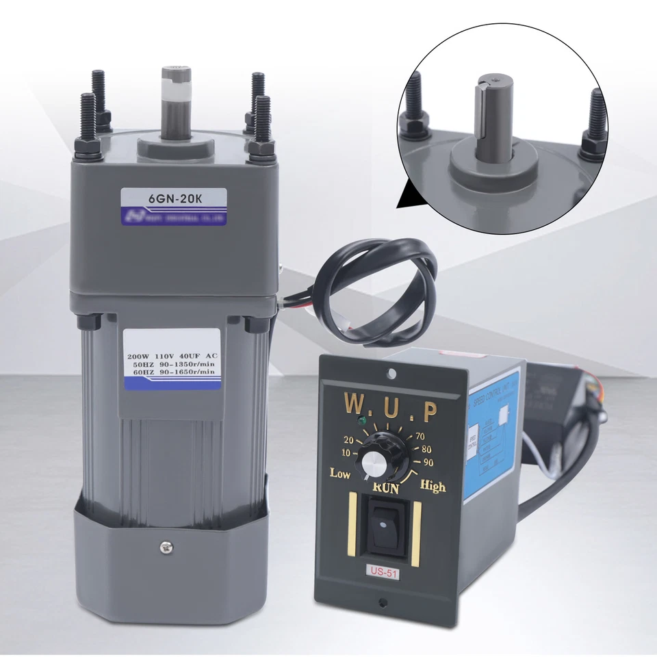 200W 110V AC Gear Motor Electric Variable with Speed Controller Single-phase 20K - Image 1 of 4