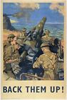 Original Vintage Poster BACK THEM UP! British War WWII Coastal Artillery LINEN