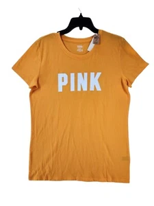 NEW Victoria's Secret PINK Campus Tee Shirt M Logo Yellow short sleeve - Picture 1 of 9
