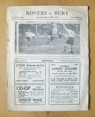 DONCASTER ROVERS v BURY 1951/1952 *Fair Condition Football Programme* - Image 1 of 2