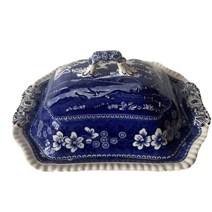 Spode Inglaterra Torre Azul Rectángulo Cubierta Cazuela Mango Plato Azul Blanco 7"H - Imagen 1 de 24