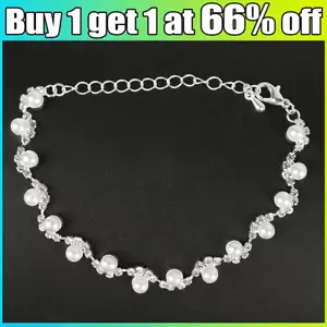 Sterling Silver Diamante Crystal Pearl Tennis Bracelet Cubic Zirconia Bangle - Picture 1 of 11