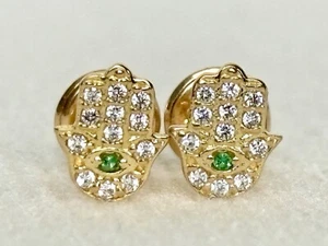 18k solid real gold Hamsa Hand earrings • screw back - Picture 1 of 8