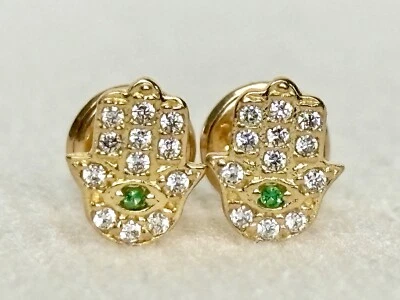 Pendientes de mano Hamsa de oro real macizo de 18k • atornillado trasero Foto 1 de 4