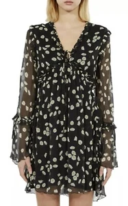 Kooples $595 Silk Floral Above the Knee Baby Doll Dress Size Medium NWT - Picture 1 of 7