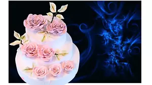 Sugar paste handmade figurine cake topper set of 7 pink roses with leaves - Picture 1 of 1