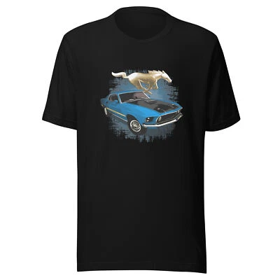 Camisa Coche Clásico con Azul 69 Mustang Mach 1 - Unisex Ford Muscle Car Camiseta Foto 1 de 4