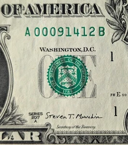 2017 A $1 bill fancy serial number, zip code note 91412 Panorama City, CA - Picture 1 of 4