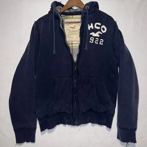 Hollister California Irregular Blue Distressed Zip Jacket Hoodie Plaid Lining L - Bild 1 von 12
