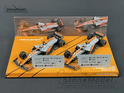 Mclaren F1 MCL35M Norris &Ricciardo Set Monaco 2021 Gulf 1:43 MINICHAMPS + Decal - Image 1 of 4