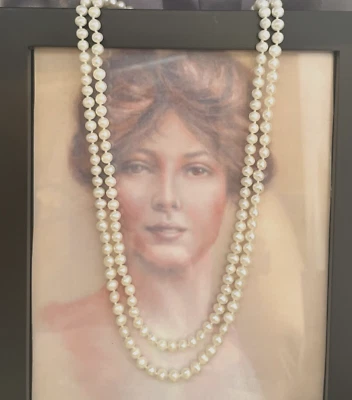 COLLAR DE PERLAS BLANCAS FINAS DE DOBLE HEBRA - ORO 14K CIERRE DE SEGURIDAD DE FILIGRANA EX FINA Foto 1 de 4
