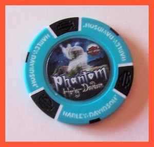 PHANTOM MANTENO IL (AQUA/BLACK) HARLEY DAVIDSON DEALER POKER CHIP - Foto 1 di 2