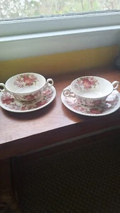 2er SET SPODE'S ASTER CREME SUPPENSCHÜSSEL MIT UNTERTASSE SET - Bild 1 von 6