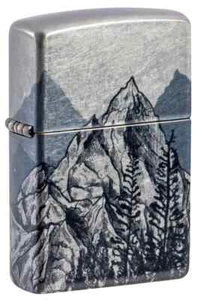 Zippo 46280, Mountain Sketch Design, 540 Fusion Tumbled Chrome Lighter, NEW - Picture 1 of 5