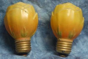 Pair of 1920 Austrian Painted Milk Glass 2x3 Blooming Rose Light Bulbs - Picture 1 of 9
