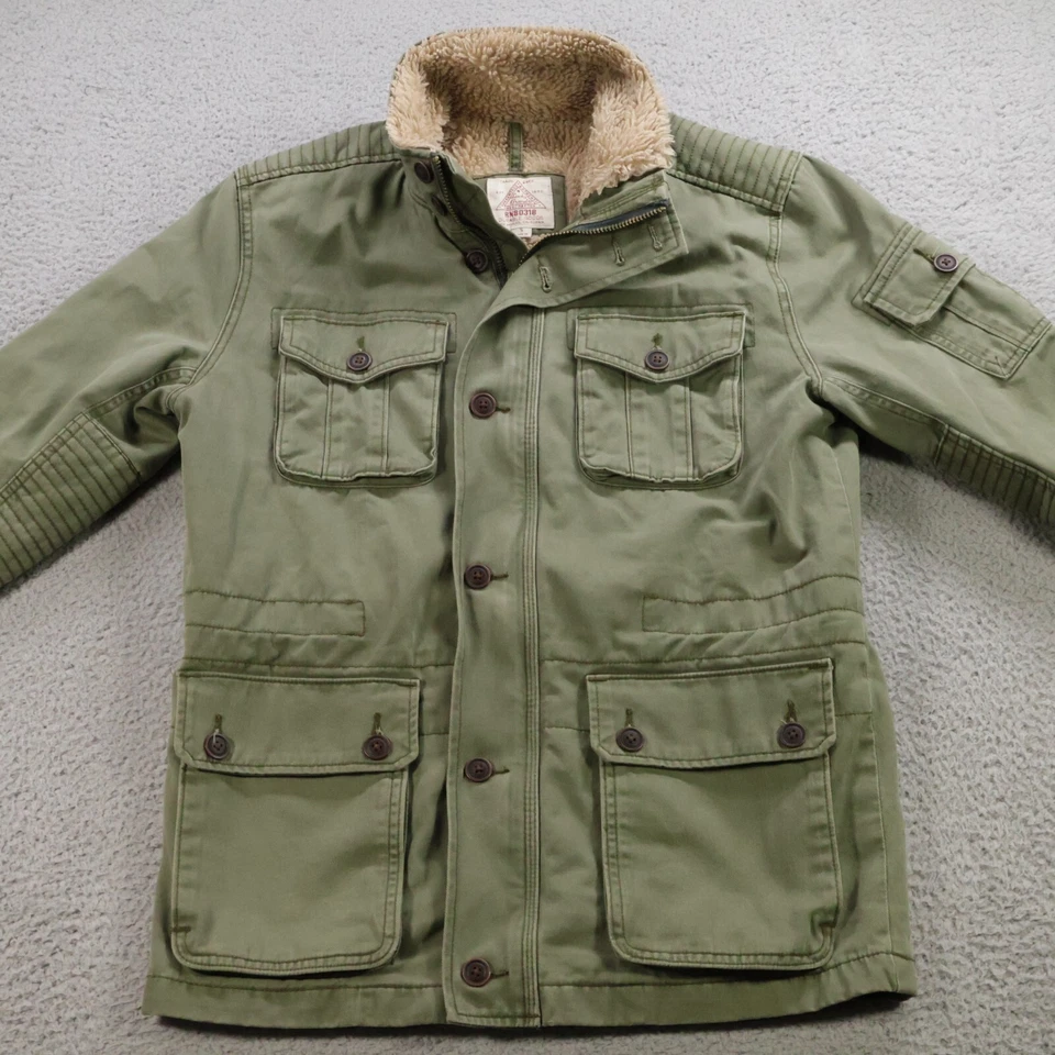 Abrigo Lucky Brand Hombre Pequeño Verde Northridge Parka Cremallera Completa Militar Forrado Sherpa Foto 1 de 4