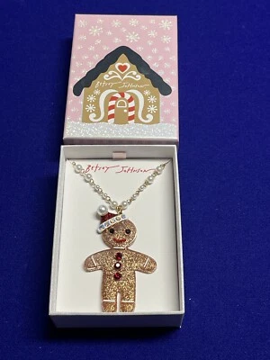 Collar Betsey Johnson Pan de Jengibre Hombre Brillo Vacaciones Colgante Estrás NUEVO Foto 1 de 4