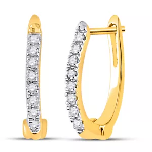10k Yellow Gold Prong-set Diamond Single Row Hoop Earrings 1/12 - Picture 1 of 2
