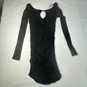 Kookai Dress Womens 6 Little Black Dress LBD Ruched Long Sleeve - Picture 1 of 9