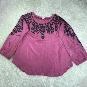 Blusa Sundance bordada de seda rosa azul marino para mujer grandes DEFECTOS - Imagen 1 de 9