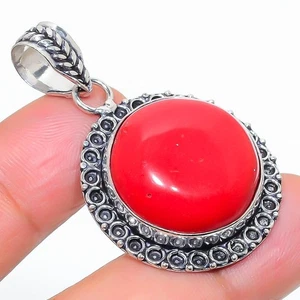 Colgante de joyería de plata de ley 925 hecho a mano con piedras preciosas de coral rojo tamaño 1,8" - Imagen 1 de 1