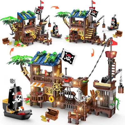 3 Style Pirate Ship Wharf Building Set with LED Light - 781PCS Medieval Pirate'S - Image 1 of 4