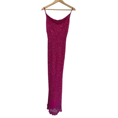 VTG Scala Sequin Beaded Magenta Pink Maxi Dress Gown Womens Small Formal - Image 1 of 4