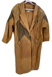 Vintage Diana Marco Leder Patchwork braun lang Trench Boho Statement Jacke 22 - Bild 1 von 23