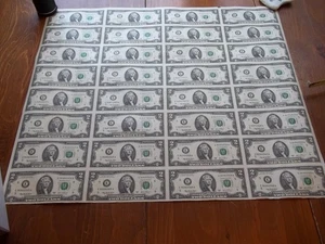 2003 Uncut Full Sheet of 32 $2 Dollar Bills – Uncirculated | Series 2003 | {E} - Picture 1 of 7