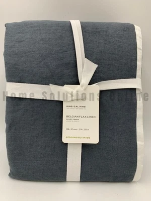 Edredón Pottery Barn Belga Lino Brida en Contraste Acero Azul Blanco King Cal #Q11U Foto 1 de 2
