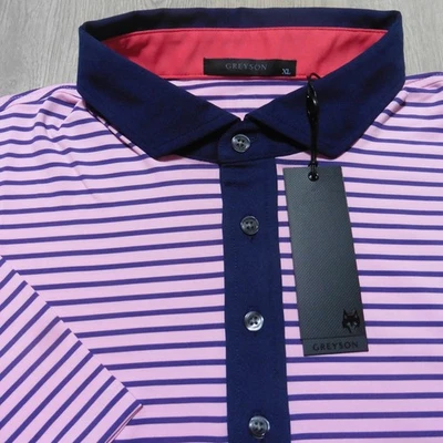CAMISA POLO MASCULINA GREYSON GG Natchez Plumeria rosa listra roxa performace golfe - Imagem 1 de 4