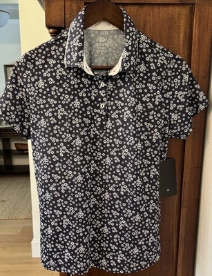 Camisa polo feminina Etonic média azul branca margarida manga curta golfe stretch nova com etiquetas - Imagem 1 de 4