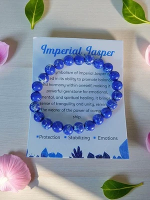 Imperial Jasper 弹力手链 宝石珠 波西米亚治疗 珠宝 礼物 女式 — 第 1/4 张图片