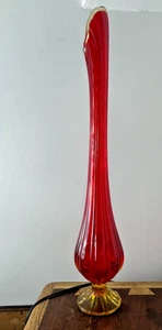 Vtg LE Smith Swung Glass Vase Amberina Red 25” Footed Mid Century Decor Pedestal - Picture 1 of 5