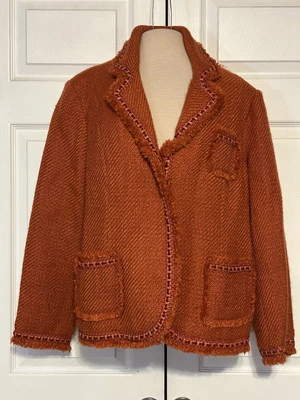 Blazer Traje Chaqueta Dialogue Estilo QVC Talla 18W Naranja Borde Flecos Tweed Preppy Foto 1 de 4