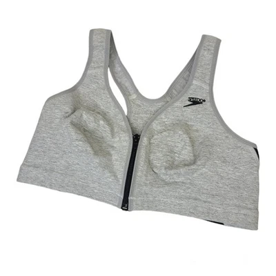 Vintage 90s Speedo Women's 38C Zip Up Grey Black Sports Bra - Изображение 1 из 4