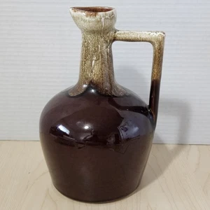 Brown Ombre Glaze Jug Vase With Skinny Spout And Large Handle 9.5" - Picture 1 of 5