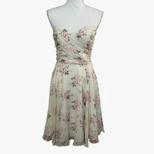 Vintage Betsey Johnson Silk Dress Size 6 Cream Floral Strapless Feminine Y2K - Picture 1 of 10