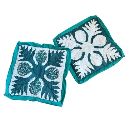 Rare Vintage Allen Akina Pair Hawaiian Pillow Covers Upcyled 14”x14” Set Of 2 - Image 1 of 4